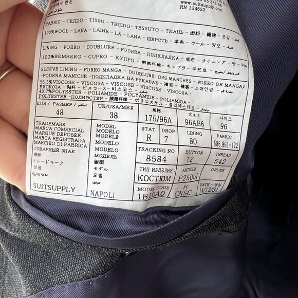 SuitSupply Napoli fit Super wool Sport coat,Gray, Size 38 - Picture 11 of 12